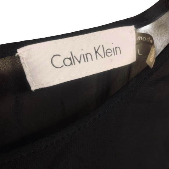 CALVIN KLEIN Black & White Paint Smear Sheer Top - Picture 3 of 5
